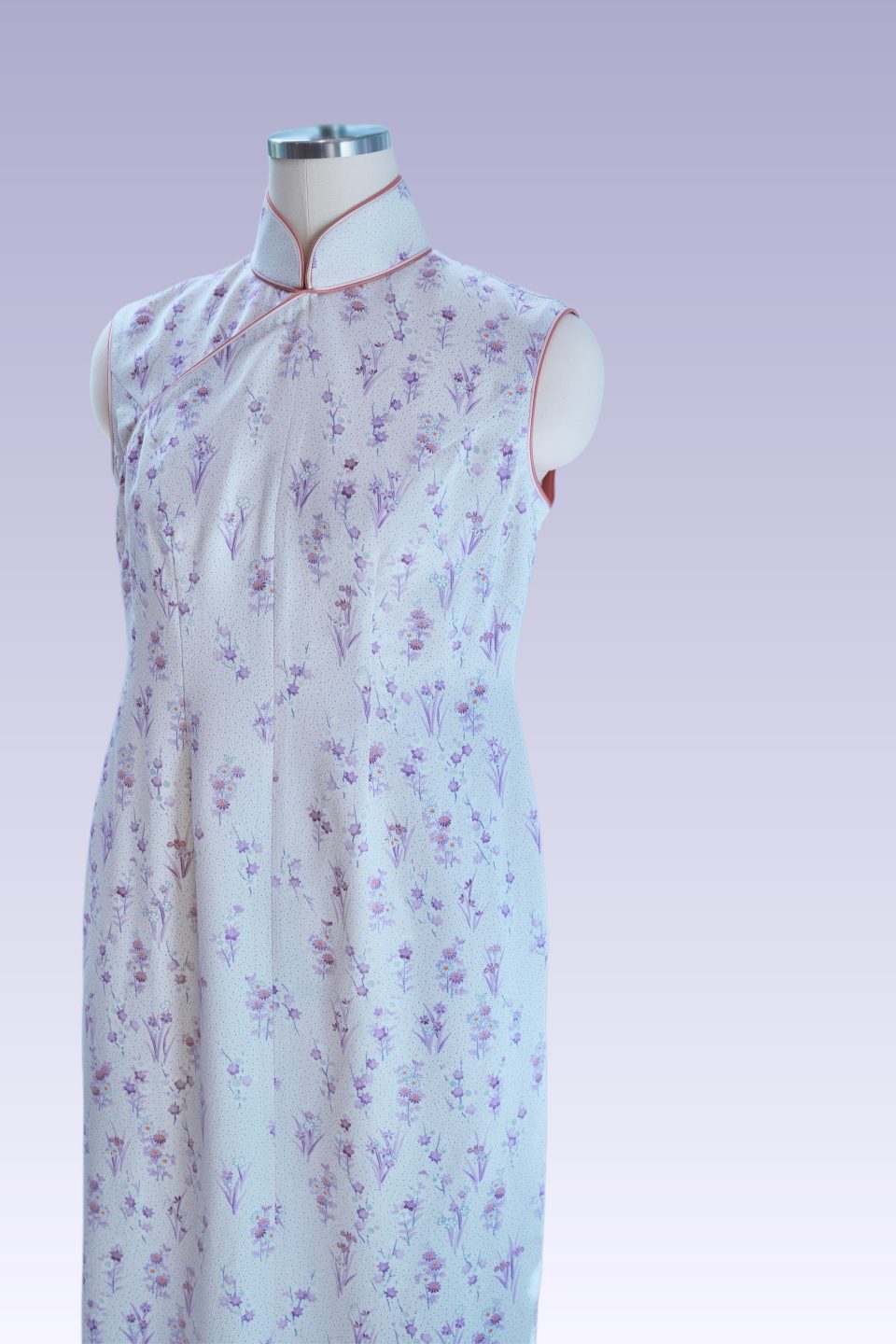 Tiny purple spring blossom Qipao full view